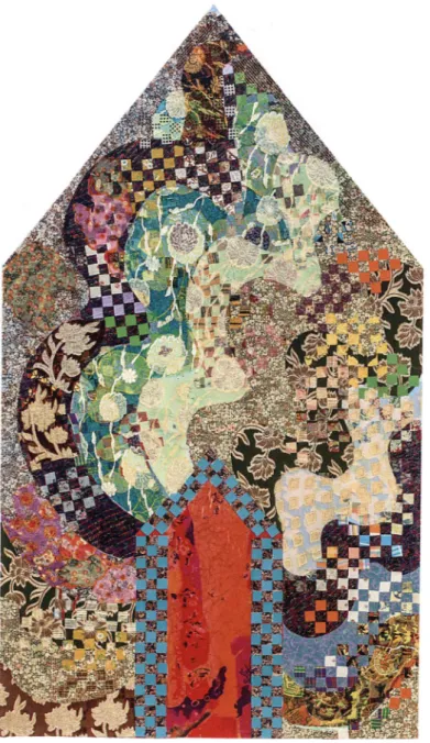 Figura 6: Miriam Schapiro, Dormer, 1979, acrilico, tessuti vari e carta su tela, 178,5 x 102 cm