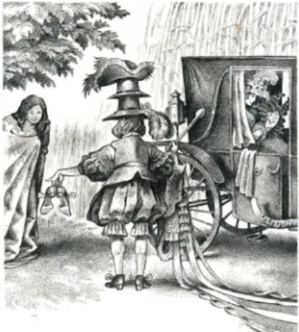Figura 2 – Svestizione e vestizione del giovane figlio del mugnaio. Illustrazione tratta da Charles Perrault and Adriano Gon