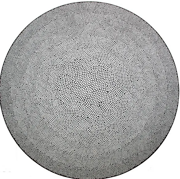 Fig. 9 – Giulia Napoleone, Viaggio oltre, 2014, acrilico e inchiostro su tavola, Ø 150 cm.