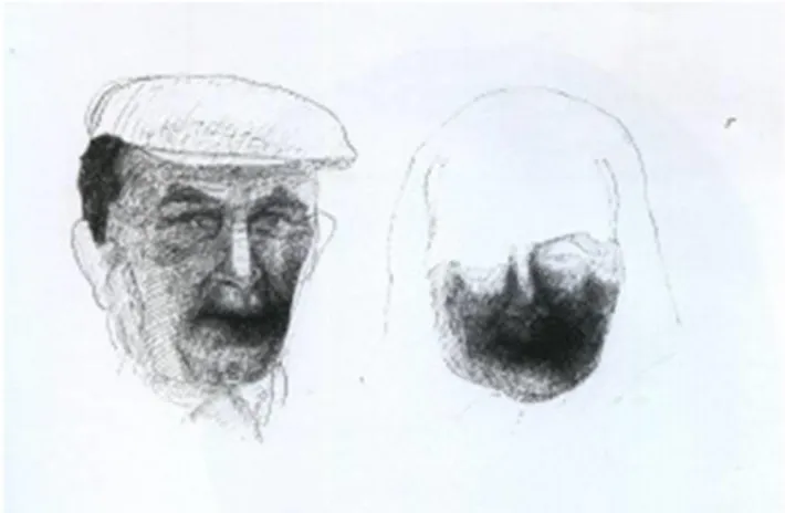 Fig. 6 – V. Venturi, Il padre e la madre, 1967, china su carta,  Loro Ciuffenna (AR), Collezione Archivio Venturino Venturi 