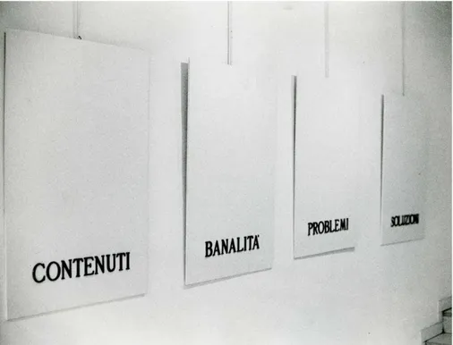Fig. 2 – Vincenzo Ferrari, Vista della mostra alla Galleria La Bertesca di Genova, 1971,   Courtesy Galleria Milano 