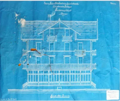 Fig. 1 Adrian Michael, Hotel Waldhaus Gasterntal, Blaupause, Bern, 5 aprile 1902.
