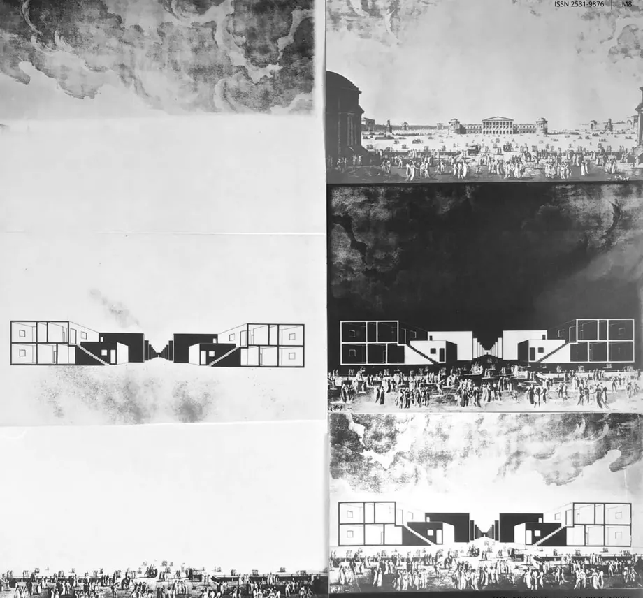 Fig. 6 Gianni Braghieri, Collage di lastre fotografiche  rappresentante il montaggio del disegno finale, 1971
