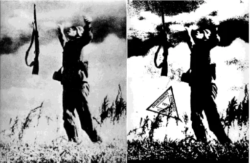 Fig. 2 Adriano Altamira, Due appropriazioni (Gino De Dominicis,  fotogramma dal film Immortalità 1971, Wolf Vostell, Fandango, 1975) 