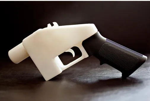Fig. 1 Pistola Liberator, 2013, progettata da Cody Wilson / Defence Distributed  Questi oggetti, come anche il set per la realtà virtuale, o il manubrio per  bicicletta  stampato  in  3D,  rientrano  tutti  nella  categoria  delle  protesi,  suggerendo pot
