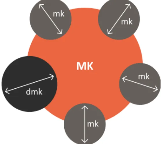 Abb. 3 – Schülertyp 3. MK: Makrokultur (impliziert Deutschland)/mk: verschiedene  Mikrokulturen (über deren Mischungsverhältnisse keine Aussage gemacht werden  kann)/dmk: dominierende Mikrokultur (Herkunftskultur)