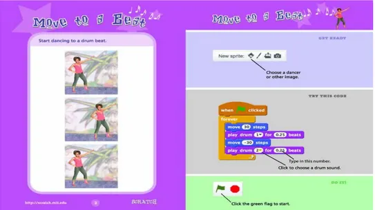 Figura  2:  Una  delle  Scratch  cards  che  insegna  a  far  ballare  i  personaggi  e  ad  ag- ag-giungere suoni 