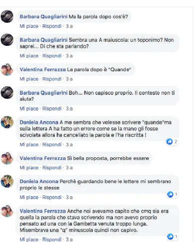 Figura 4: Pagina Facebook del progetto: risposte su parola cancellata 