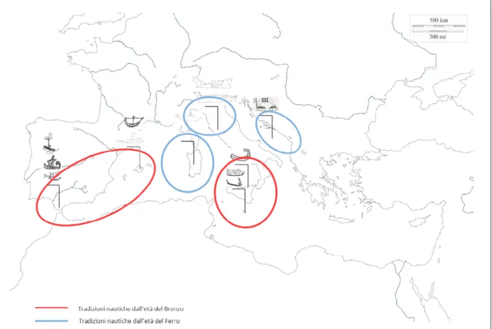 Fig. 2. Identificazione delle diverse tradizioni navali del Mediterraneo Occidentale in chiave regionale