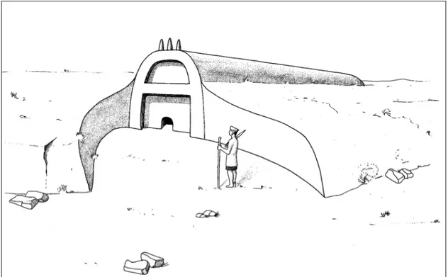 Fig. 6. Ricostruzione ideale della facciata della tomba IV (da C ONTU  1978). 