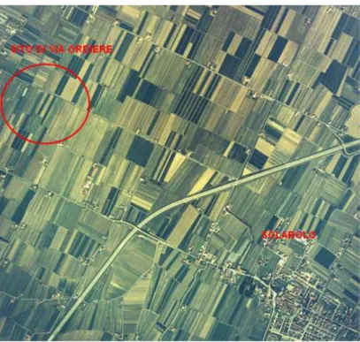 Fig 1. Il sito dell’età del Bronzo di via Ordiere, foto aerea (volo 1978). 
