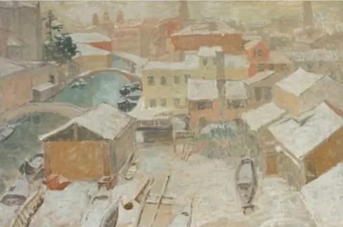 Fig.  9,  Pio  Semeghini,  Squero  di  San  Trovaso  sotto  la  neve,  1922,  Cortina  d’Ampezzo, Museo d’Arte Moderna “Mario Rimoldi”