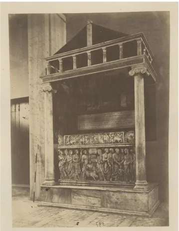 Fig.  11,  Tomba  del  cardinale  Guglielmo  Fieschi  in  San  Lorenzo  fuori  le  mura,  con  reimpiego di sarcofago romano (Simelli per  Parker, 1867, p