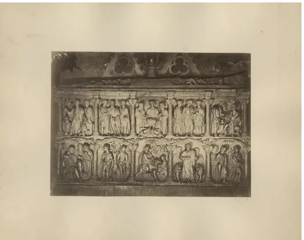 Fig.  21,  Sarcofago  di  Giunio  Basso  prefetto  di  Roma,  nelle  Grotte Vaticane  1869 (Colamedici per Parker, 1879,  IV,  p