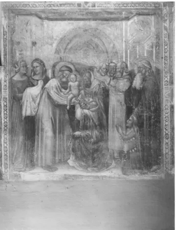 Fig.  9,  Pittore  bolognese  del  XIV  secolo,  Cristo  fra  i  dottori,  1350-1355,  Bologna,  Santa  Maria  di  Mezzaratta (prima dello strappo) (Archivio Fotografico SBSAE, foto GF 2642)