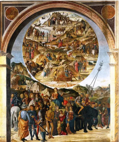 Fig.  17,  Lorenzo  Costa,  Ritratto  di  Ermes  Bentivoglio  (particolare),  1488,  Bologna,  Cappella  Bentivoglio,  chiesa di San Giacomo Maggiore