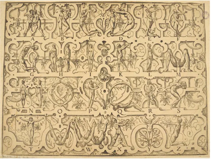 Fig.  7,  Jost  Amman,  Alfabeto  umano,  1567,  Bologna,  Pinacoteca  Nazionale,  Gabinetto  Disegni  e  Stampe,  inv