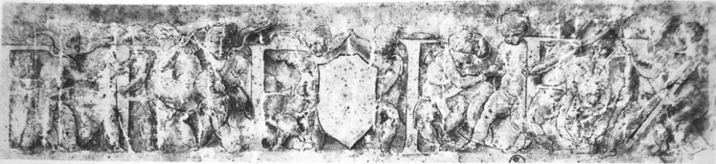 Fig.  3,  Francesco  Primaticcio,  Fregio  di  putti  che  giocano  con  le  lettere  F.P.R.F.REX,  Firenze,  Uffizi,  Gabinetto Disegni e Stampe, inv