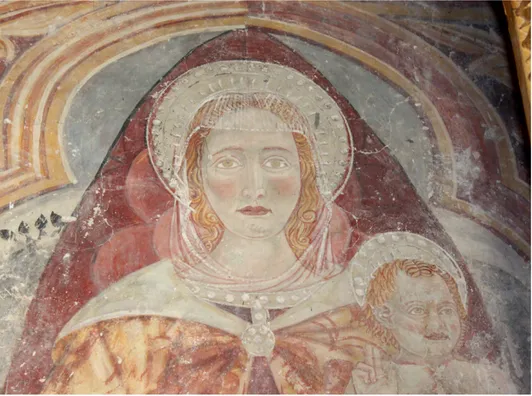 Fig.  5,  Maestro  della  Commenda  di  Meldola,  Madonna  con  Gesù  Bambino,  Meldola,  Oratorio  di  San  Giovanni Battista, particolare  