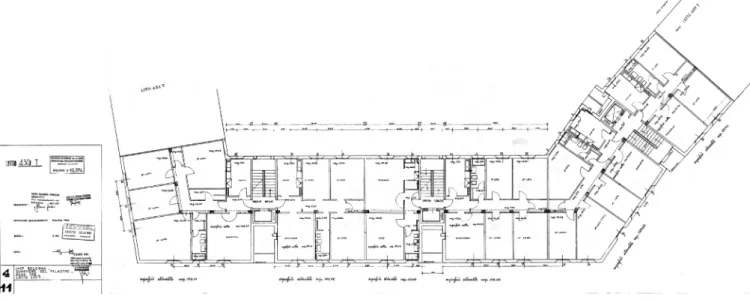 Fig. 9 Pianta tipo dell’edificio di Glauco Gresleri al Pilastro, 1966. Archivio Storico ACER Bologna.