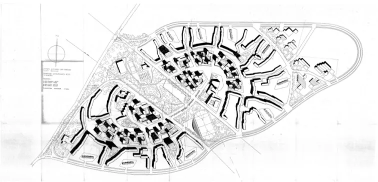 Fig. 1 Quartiere autosufficiente detto “Il Pilastro”, planimetria, 1960. Archivio privato di Glauco Gresleri.