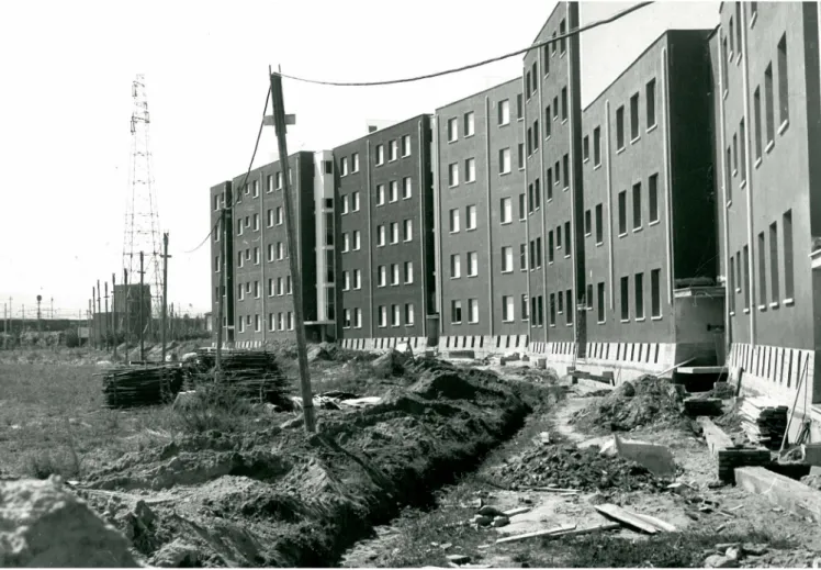 Fig. 6 Cantiere dell’edificio di Glauco Gresleri al Pilastro, 1965. Archivio privato di Glauco Gresleri.