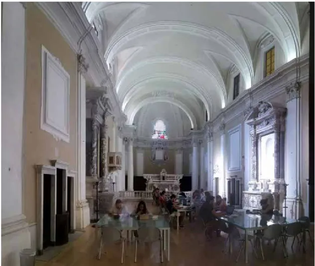 Fig. 4 Chiesa di S. Eufrasia, interno trasformato in aula studio del  Dipartimento di Antichistica dell’Università di Pisa