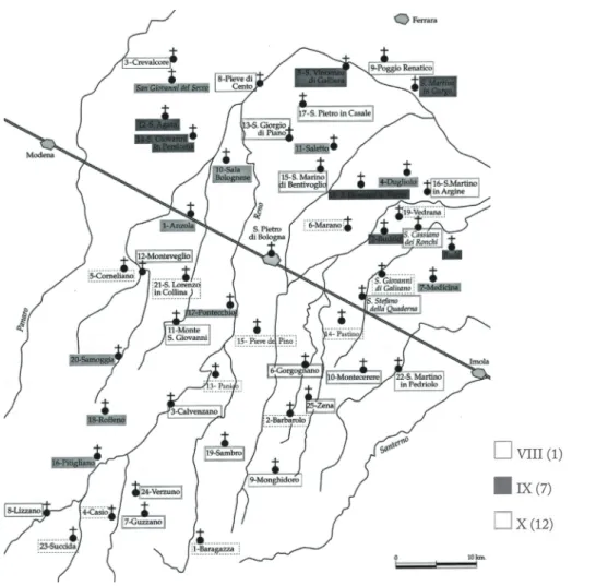 Fig. 1  Mappa delle pievi della diocesi di Bologna