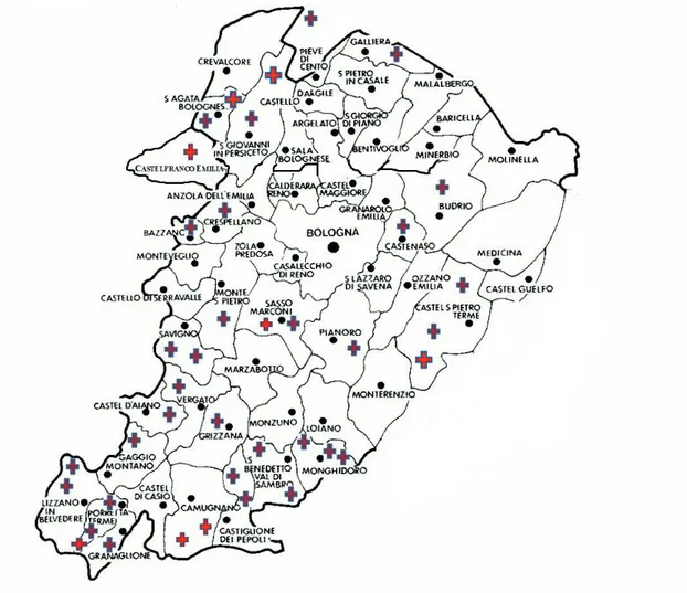 Fig. 2 Mappa dei santuari mariani della diocesi bolognese