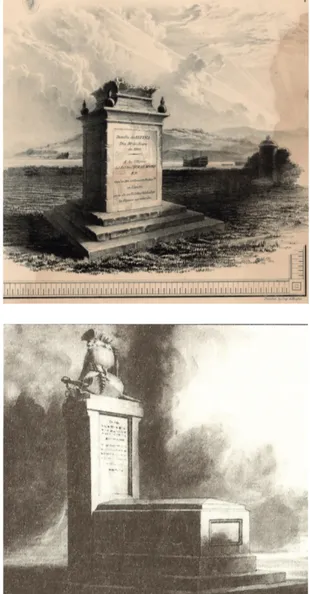 Fig.  5.  Deterioration  of  the  first  monument  built  to  John  Moore  in 1811. Drawing by Captain William Willermin (Wyld, Maps and  Plans…)