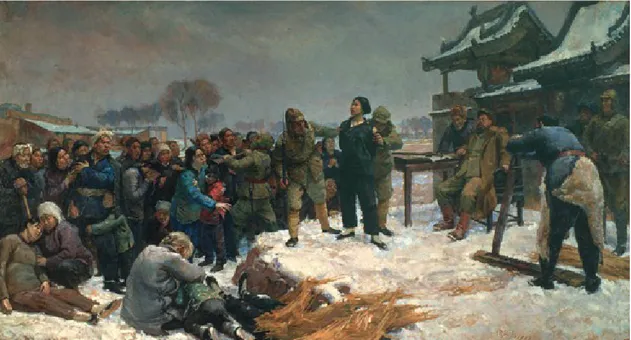 Fig. 5  Feng Fasi, Liu Hulan died a martyr, 1957; oil on canvas  (collection of the National Art Museum of China), 230x425cm in   http://en.cafa.com.cn/art-for-life-retrospective-art-exhibition-to-commemorate-the-100th-anniversary-of-birth-of-feng-fasi.htm