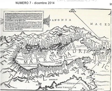 Fig. 3. - Giovanni Andrea Va- Va-vassori: Mare Hadriaticum, la  proma carta nautica stampata  (Venezia, 1539)