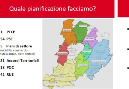 Fig. 2 - Gli strumenti di pianifica- pianifica-zione in provincia di Bologna 2004  – 2012, quasi tutti redatti in forma  associata intercomunale Fig