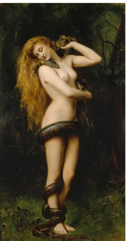 Fig. 9. Lilith, raffigurata dal pittore inglese preraffaellita John Collier, 1892. (The Atkinson Art Gallery,  Southport, England)