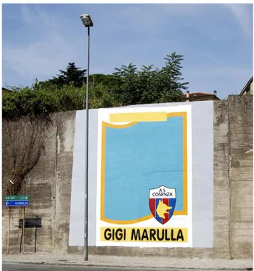 fig. 2. Flavio Favelli, Luigi Marulla (con scritta dei tifosi in  neretto), wall painting, 2015, Cosenza.