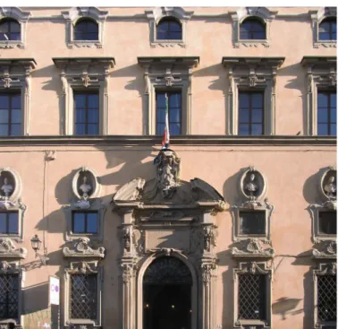 Fig. 14. Bernardino Radi, dettaglio della  facciata del convento di San Iacopo  so-pr’Arno, particolare del portale