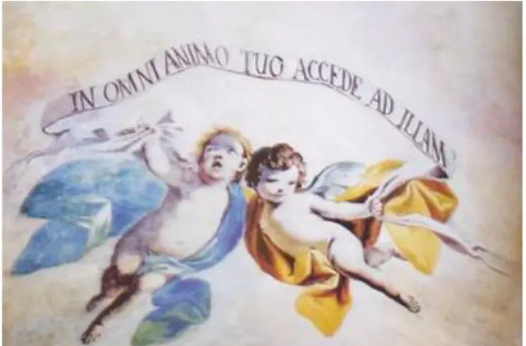 Fig. 9. Nicola Bertuzzi, Putti con ﬁ latterio, affresco, 1745-1752 ca.,  Biblioteca Zambeccari, Bologna