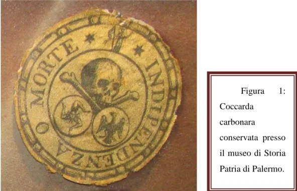 Figura  1:  Coccarda  carbonara  conservata  presso  il museo di Storia  Patria di Palermo