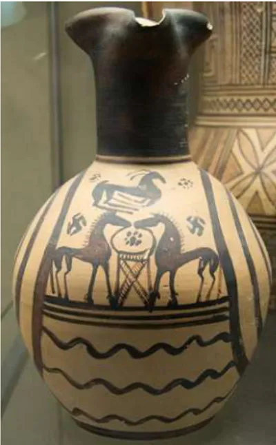 Fig. 71 Oinochoe attica, 725 a.C., Museo del Louvre, Parigi.                Fig. 72 Oinochoe attica, 735-700 a.C.,                                                                                                                         British Museum, Londr