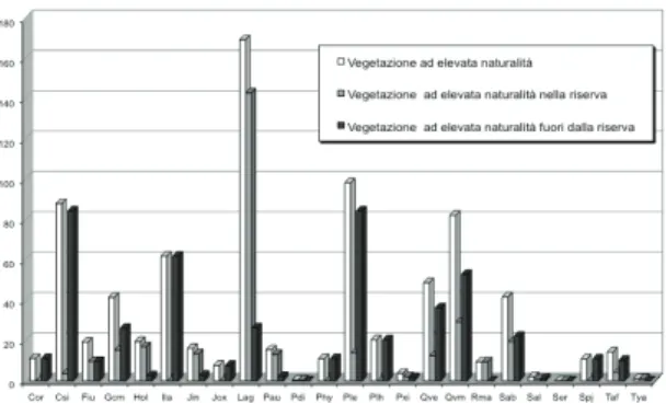 Figura 2 - Istogramma delle superfici occupate dalle  tipologie di vegetazione naturale e seminaturale nella 