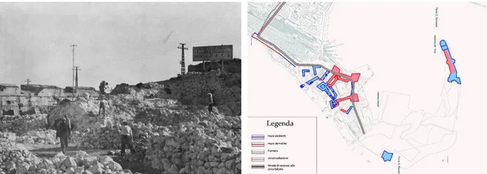 Fig.  8  -  Messina.  Demolizioni  delle  mura  della  cittadella  per  la  realizzazione  della  stazione  ferroviaria  effettuate  nel  1939  dall’Impresa  PACE  (Riccobono,  Berdar,  La  Fauci,  1988);  Fig