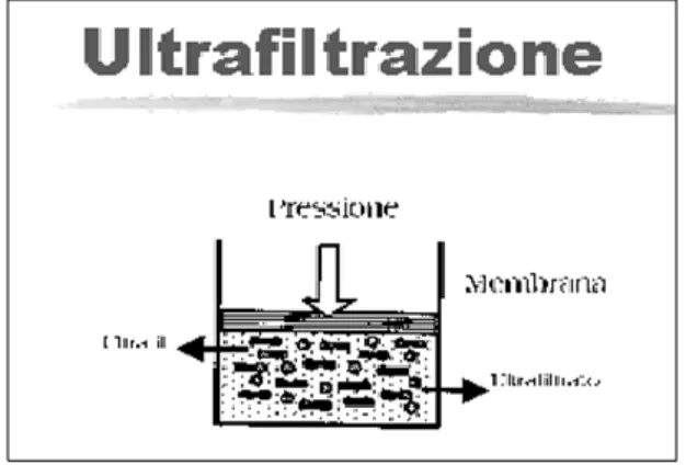 Figura 2.4 Rappresentazione schematica del processo di ultrafiltrazione. 