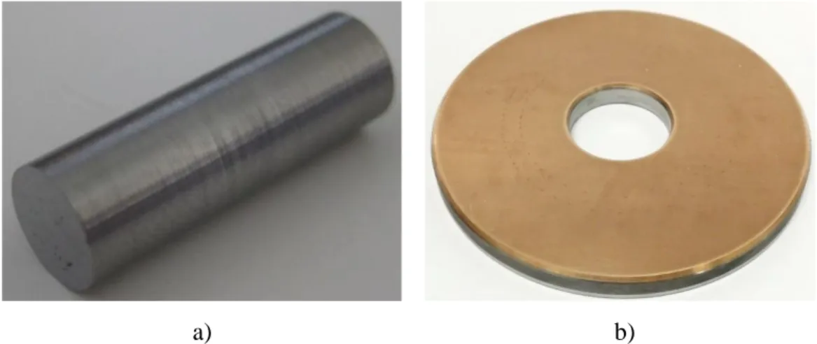 Figure 57 a) the cylinder pin of Steel 100Cr6 b) bi-metal disk 