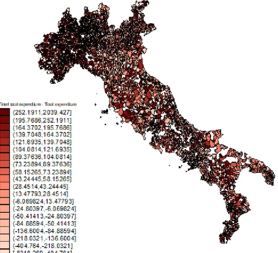 Figure 1: Maps of spatial interaction effect through Italian municipalities 