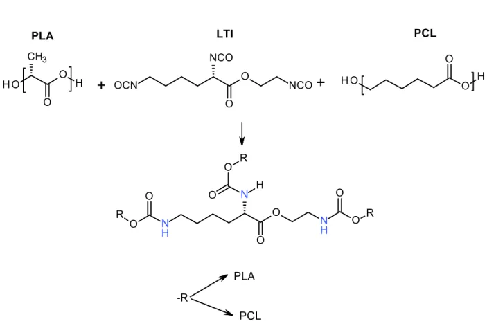 Fig 4.2 PLA-PCL-LTI reaction scheme, first iteration. 
