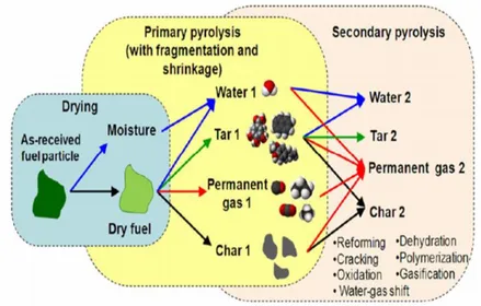 Figure 2.3: Reaction pathway of pyrolysis process 
