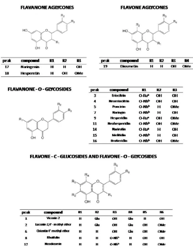 Fig.  2.    Chemical  structures  of  flavonoids  found  in  the  BJe.  a Rutinose  (Ru);  b