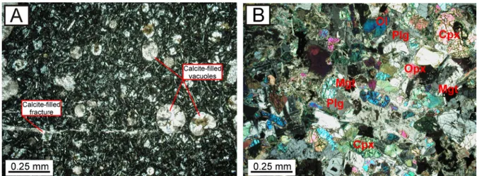 Figure 3. Representative crossed nicols microphotographs of the studied rocks: A) Roccapalumba-Alia rocks; B) Cozzo Cuccagna  rocks