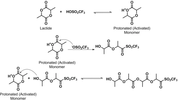 Figure 11: Propagation of Lactide by cationic mechanism with triflic acid (CF 3 SO 3 H) as the initiator 