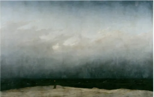 Figura	 1.6	 -	 Caspar	 David	 Friedrich,	 Monaco	 in	 riva	 al	 mare,	 1808-1809,	 olio	 su	 tela,	